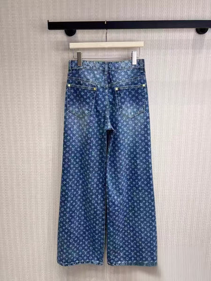 Louis Vuitton Wide-Leg Jeans Pants - Blue Monogram