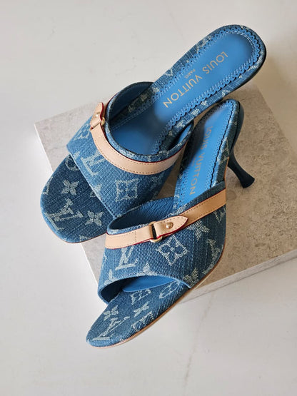 Louis Vuitton Monogram Denim Heels - Blue Monogram & Beige
