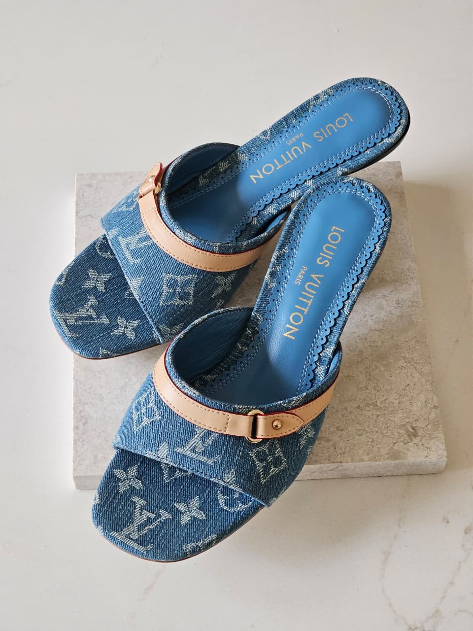 Louis Vuitton Monogram Denim Heels - Blue Monogram & Beige