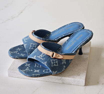 Louis Vuitton Monogram Denim Heels - Blue Monogram & Beige