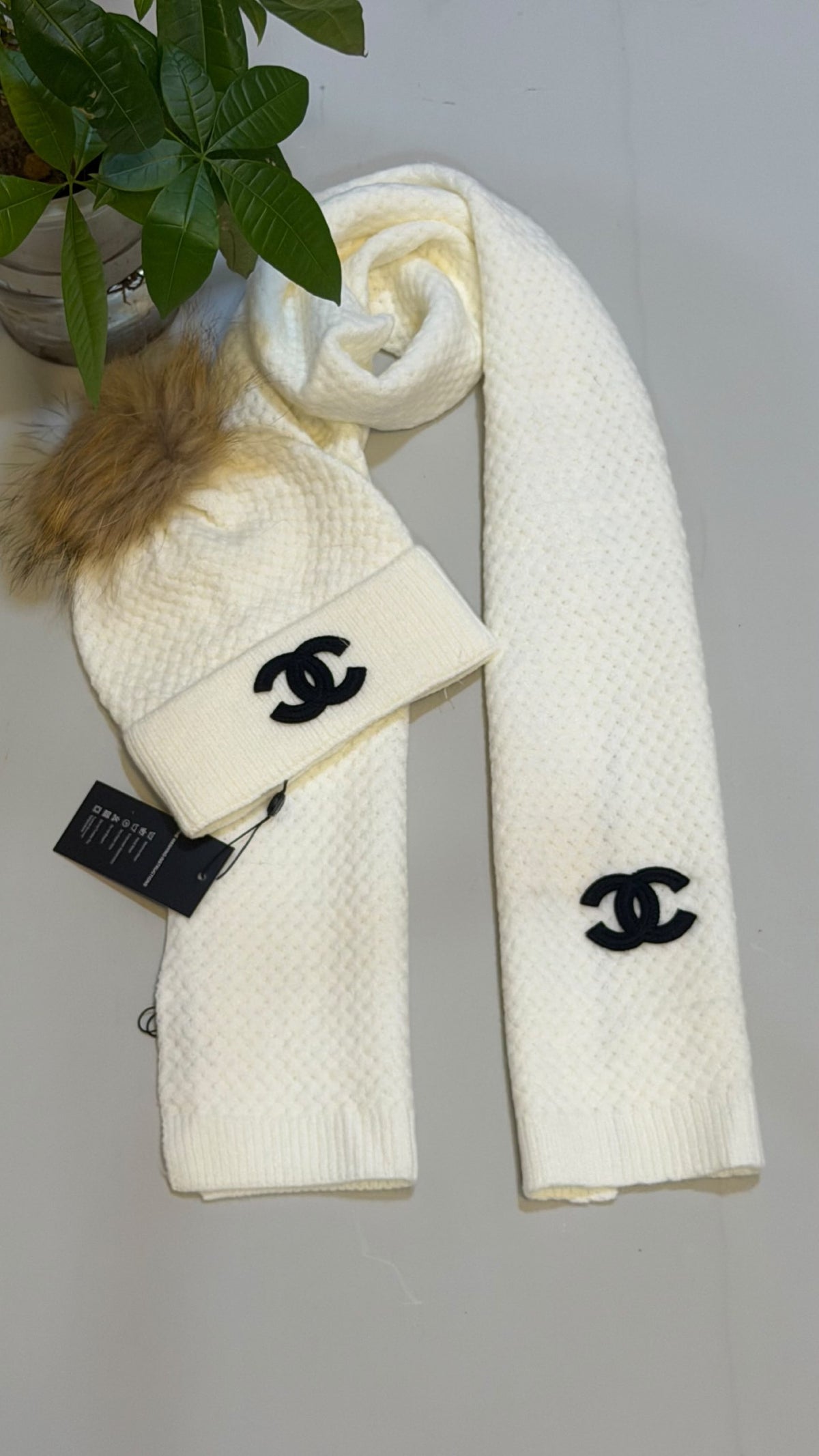 Chanel Scarf & Beanie - White