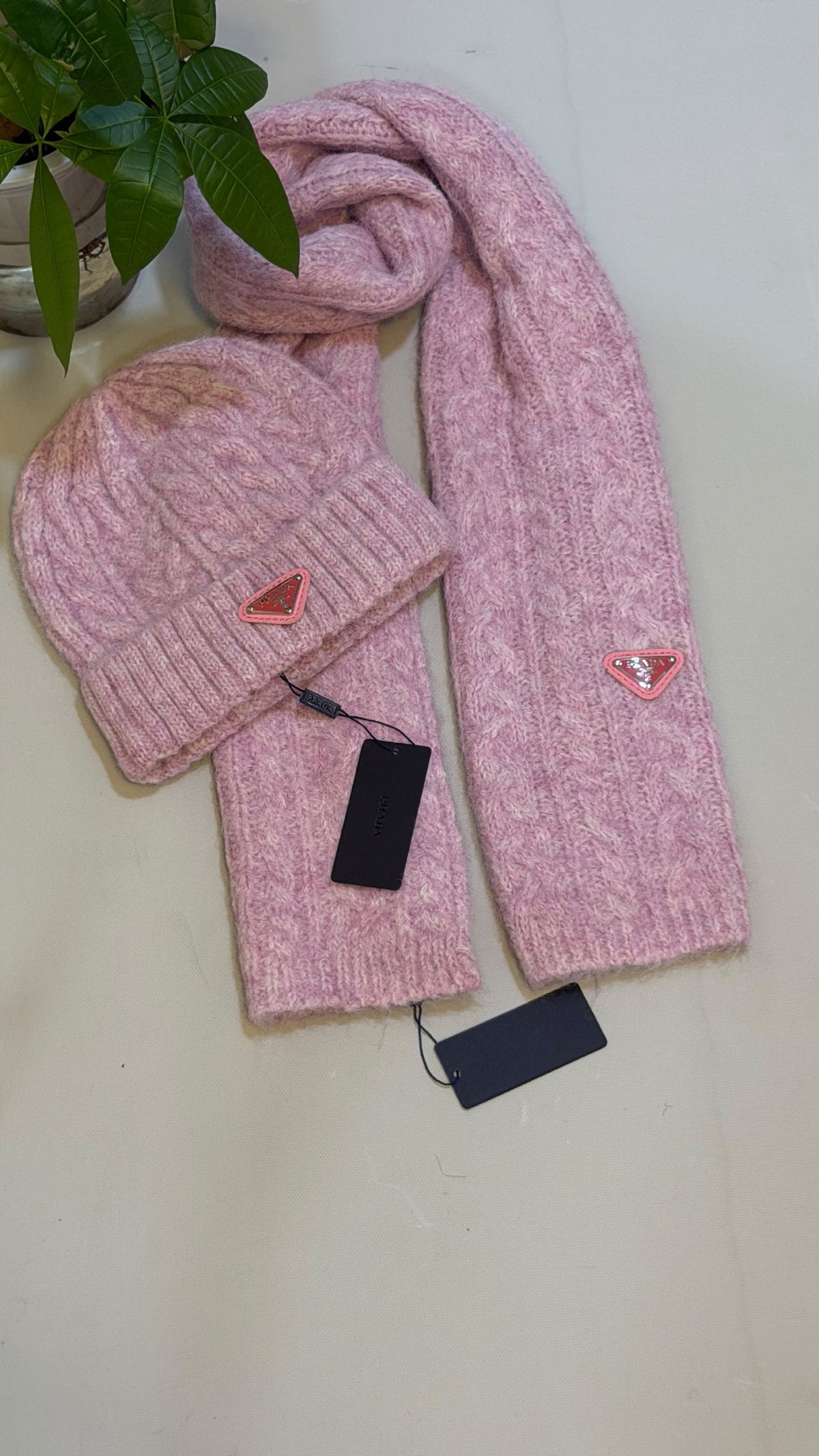 Prada Scarf & Beanie - Pink