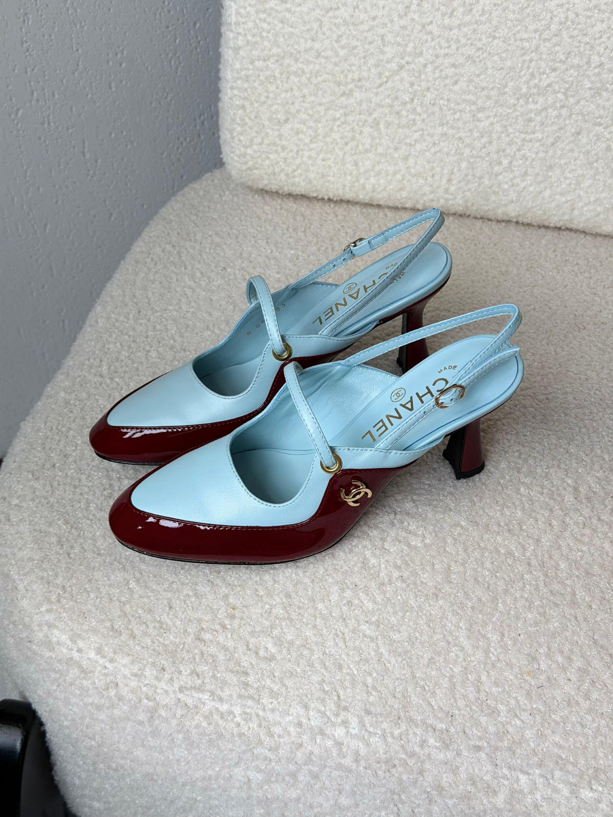 Chanel Heels - Light Blue & Burgundy