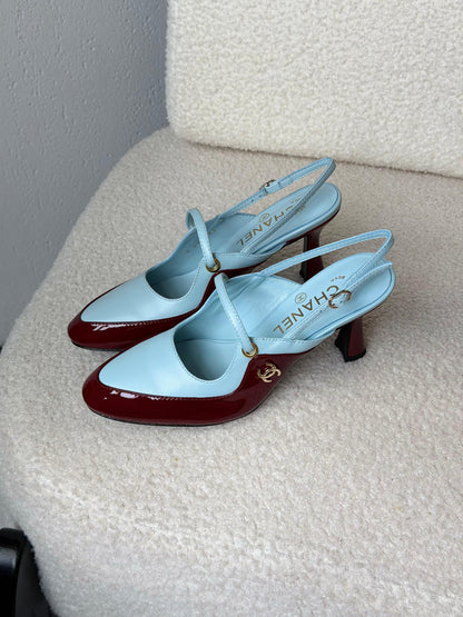Chanel Heels - Light Blue & Burgundy