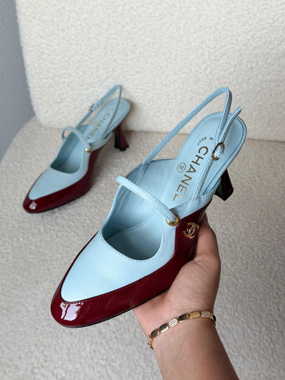 Chanel Heels - Light Blue & Burgundy