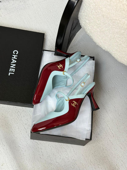 Chanel Heels - Light Blue & Burgundy