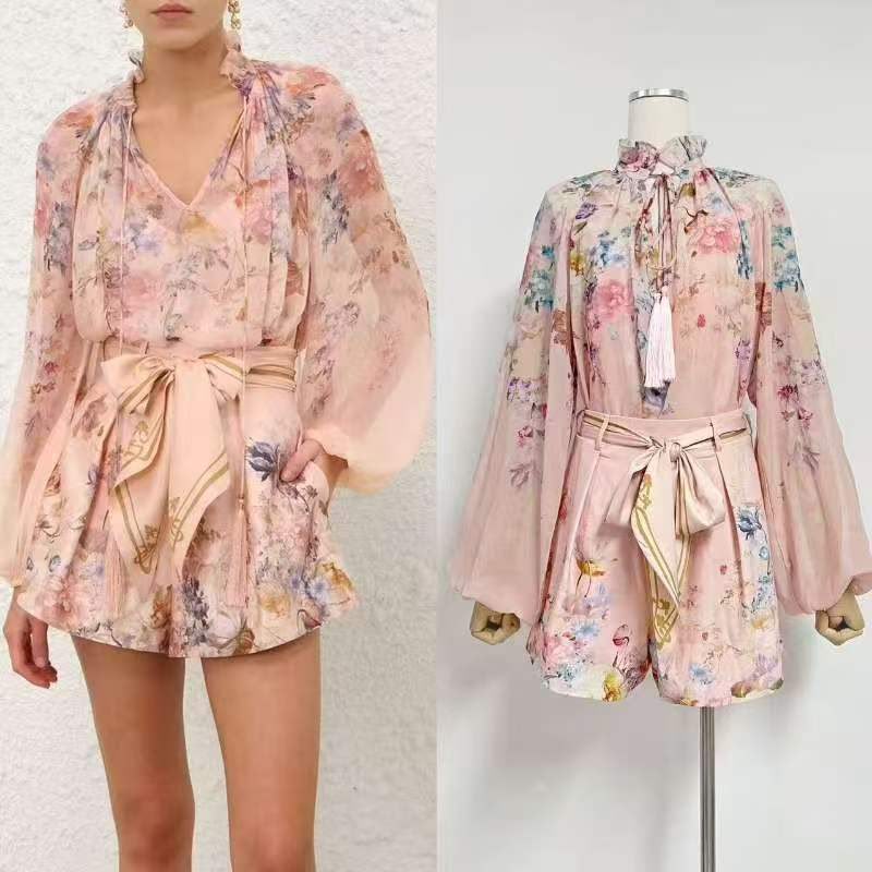 Zimmermann Ruffle-Neck Romper - Pink