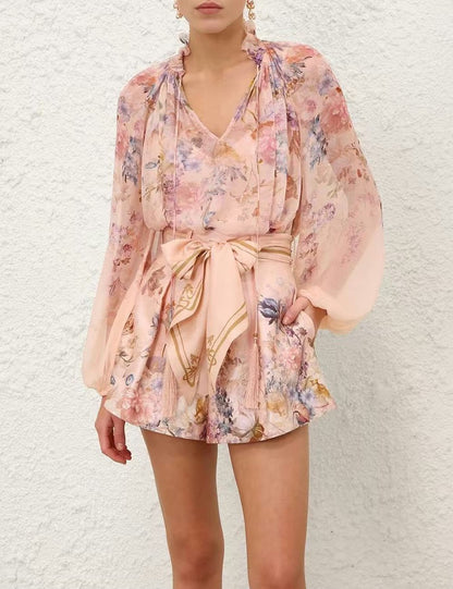 Zimmermann Ruffle-Neck Romper - Pink
