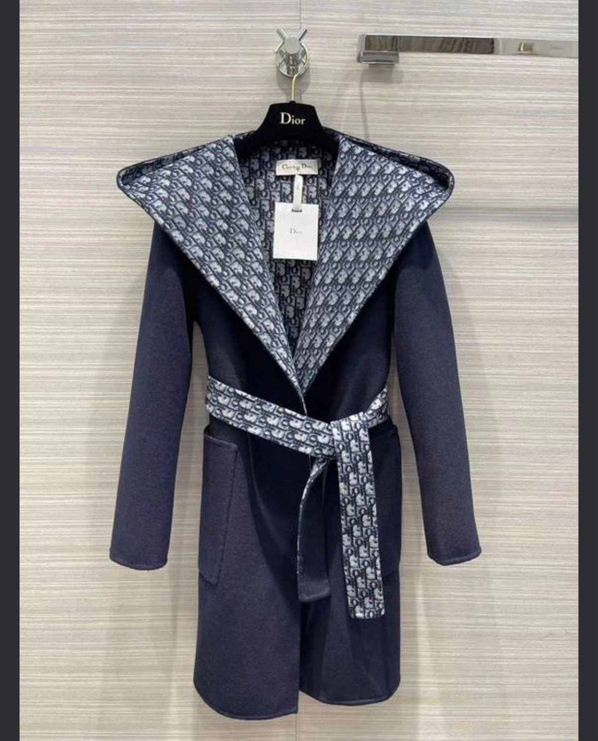 Dior Belted Monogram-Lapel Coat - Navy Monogram