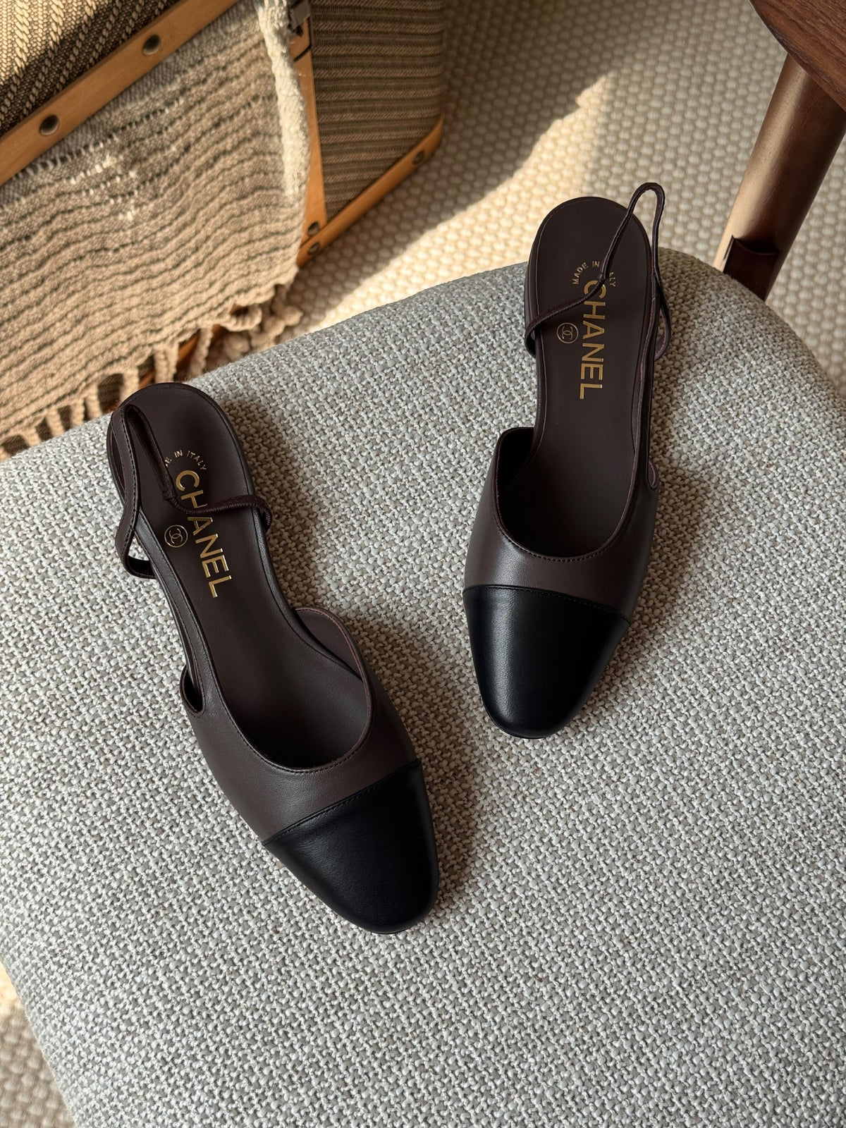 Chanel Slingback Mules - Brown & Black