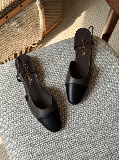 Chanel Slingback Mules - Brown & Black