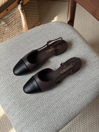 Chanel Slingback Mules - Brown & Black