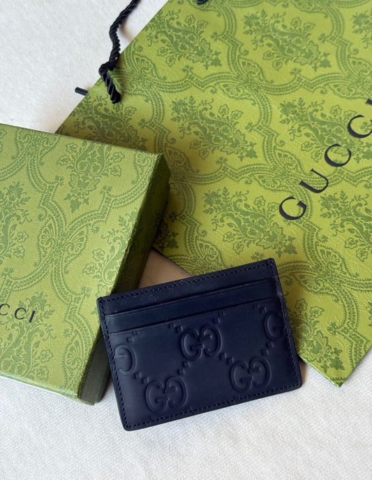 Gucci Embossed Card Holder - Navy Embossed