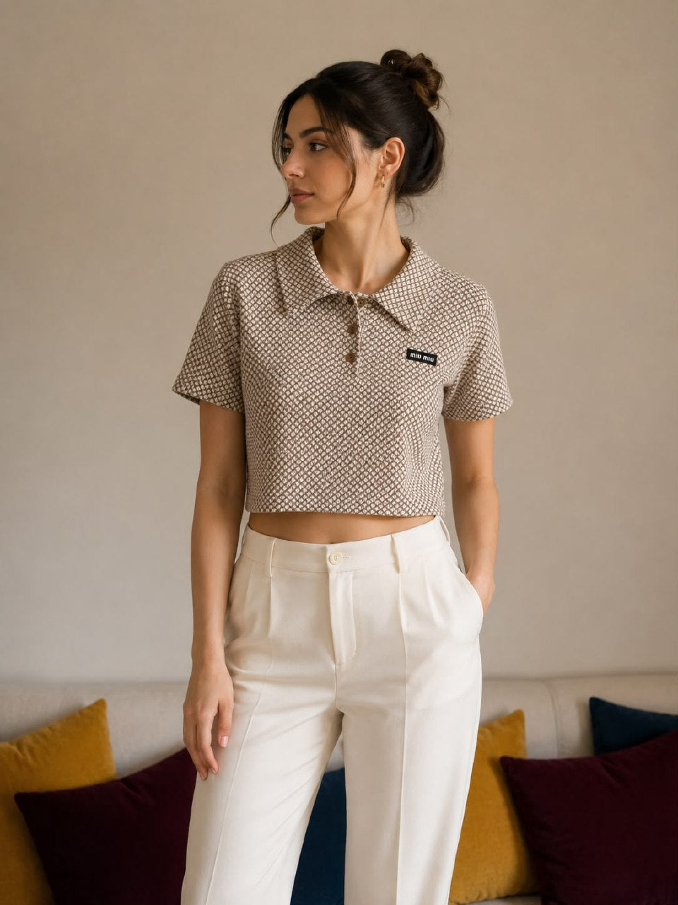 Miu Miu Polo Shirt Button Placket - Beige