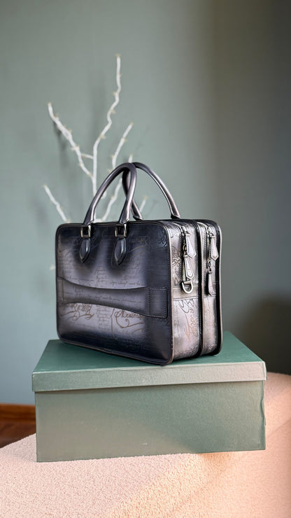 Berluti Un Jour Briefcase - Dark Grey Embossed