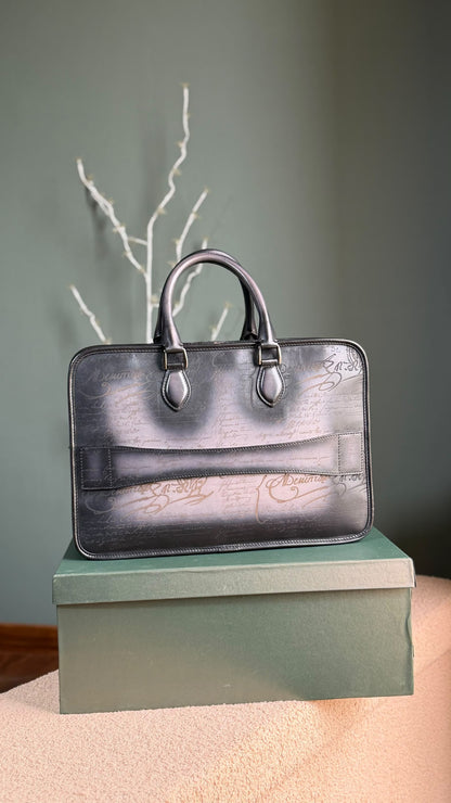 Berluti Un Jour Briefcase - Dark Grey Embossed