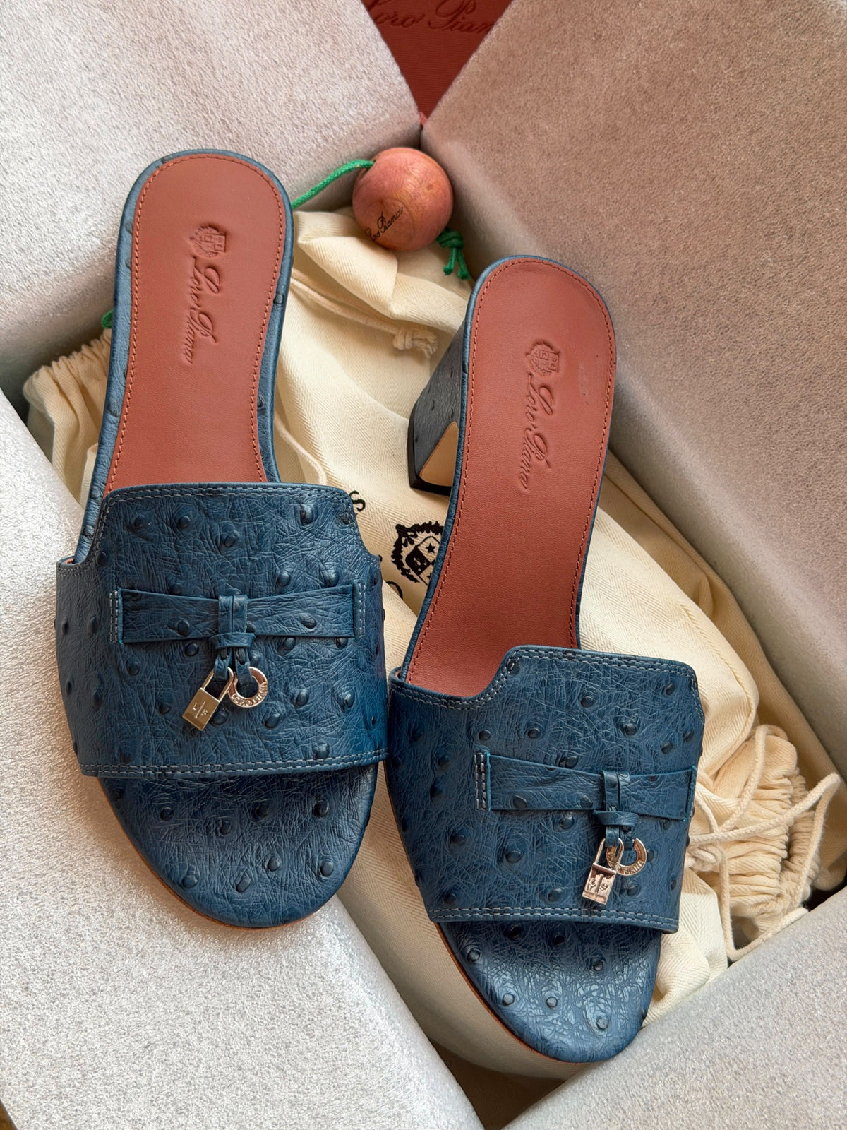 Loro Piana Buckle-Strap Slippers - Blue Embossed