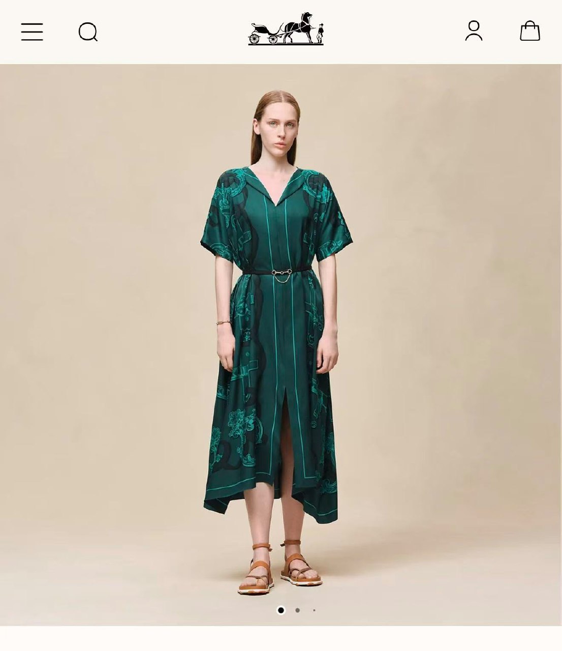 Hermès Dress V Neck Belted - Green