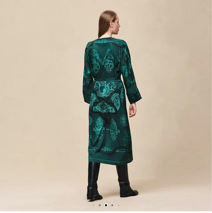 Hermès Dress V Neck Belted - Green
