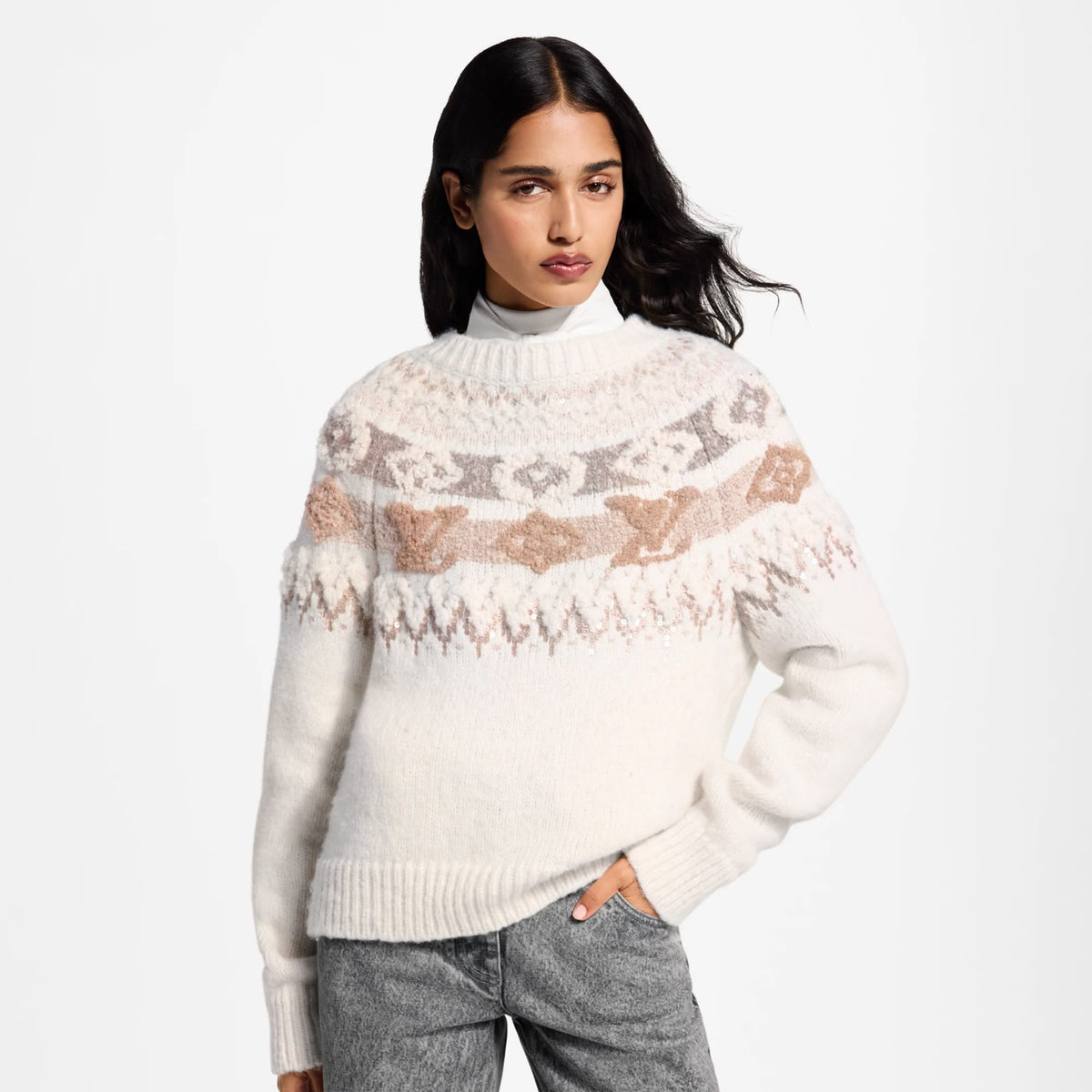 Louis Vuitton Nordic-Pattern Sweater - White
