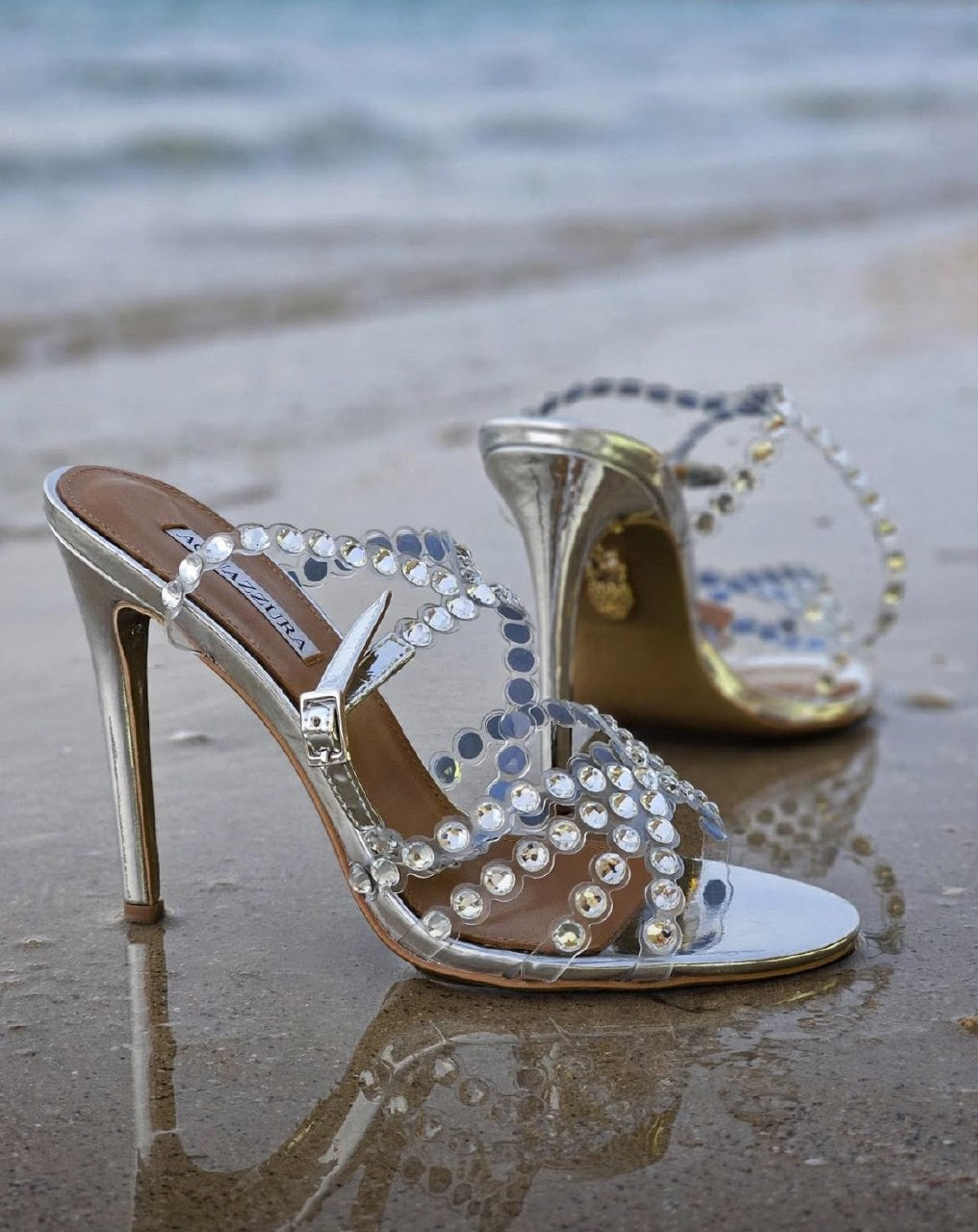 Aquazzura Multi-Strap Heels - Silver